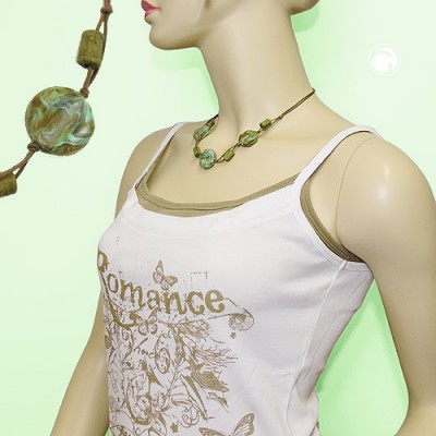 Halskette Scheibe graviert oliv-türkis 45cm