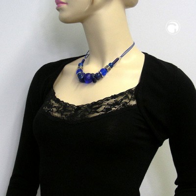 Halskette Wabenperle blau-transparent 45cm