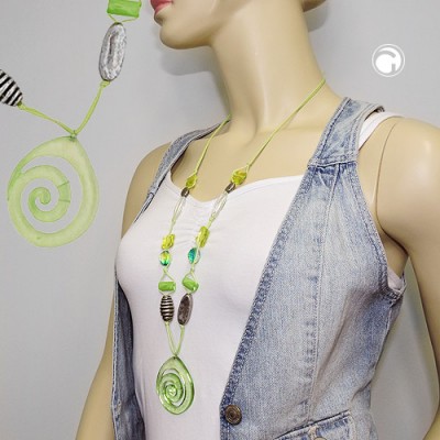 Halskette Schnecke grün Perle altsilber 90cm