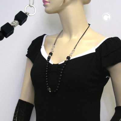 Collier Halskette Perle schwarz Collier Halskette chrom 90cm