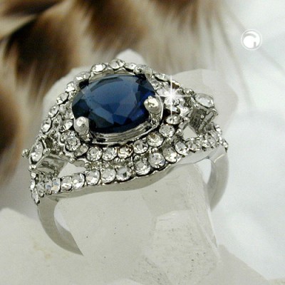 Ring blauer Glasstein rhodiniert