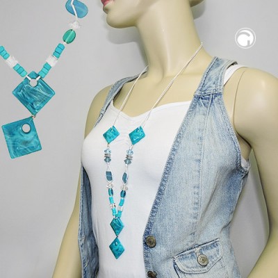 Halskette 4x Viereck türkis marmoriert 90cm