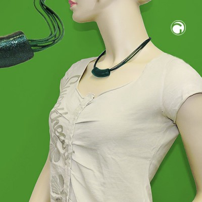 Halskette Rohr flach gebogen grün-metallic 45cm