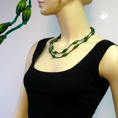 Collier Halskette 2-reihig Holzolive grün-gold 50cm