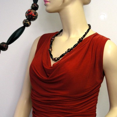 Halskette Perle rot-schwarz lackiert 60cm