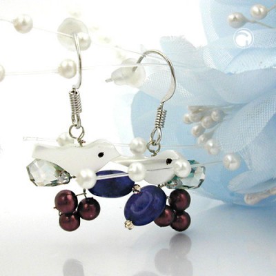 Ohrhaken kleiner Vogel mit Perlen