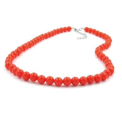 Halskette Perle 8mm orange-rot-glänzend 70cm