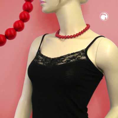 Halskette Perle 12mm rot glänzend 50cm