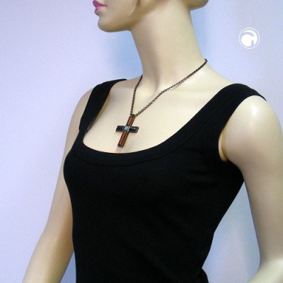 Collier Halskette ErbsCollier Halskette altmessing mit Kreuz 47cm