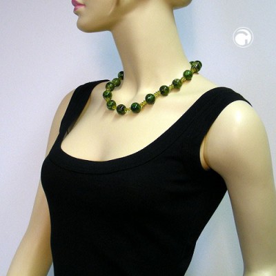 Collier Halskette Perle grün-marmoriert oliv 50cm