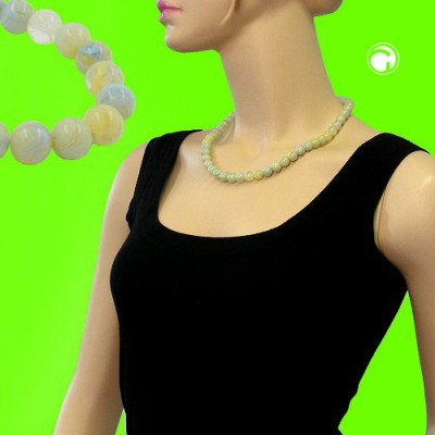 Collier Halskette 10mm Perlen türkis-grün-gelb 50cm