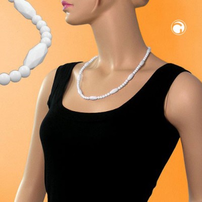 Collier Halskette Perle und Schliffolive weiß 55cm