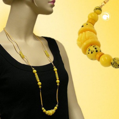 Collier Halskette Perlen gelb Kordel gelb 100cm
