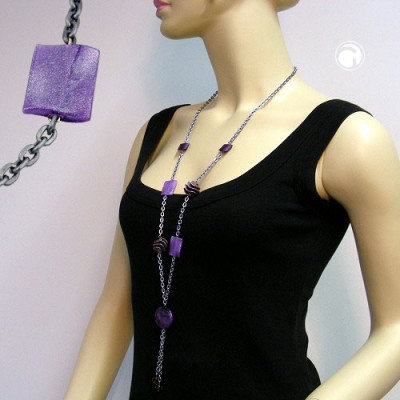 Collier Halskette lila-flieder-grau 95cm
