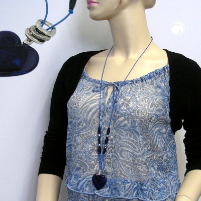 Halskette Herz lapiz chrom-altsilber 95cm