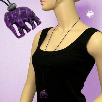 Collier Halskette Elefant lila-altsilber 90cm