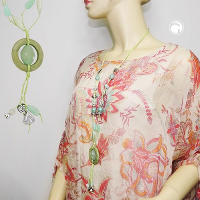 Halskette Ring oliv Perlen mint-grün 90cm