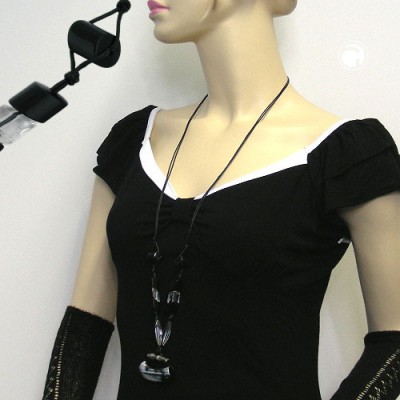 Halskette Rohr flach schwarz-silber asi 95cm