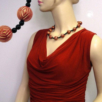Halskette Gravurperle rot-gold schwarz 50cm