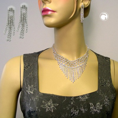 Set StrassKette und Strass-Ohrstecker 36cm