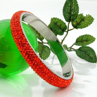 Armreif 6-reihig Glassteine rot-orange