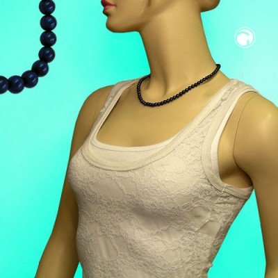 Halskette Perlen 6mm stahlblau 42cm