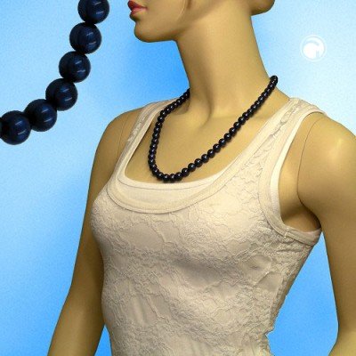 Collier Halskette Perlen 10mm stahlblau 60cm