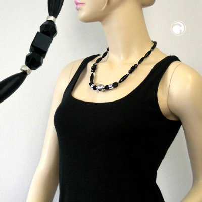 Halskette Olive schwarz Perle chrom 55cm
