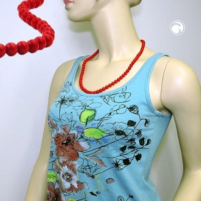 Collier Halskette Perle 8mm rot-glänzend 60cm