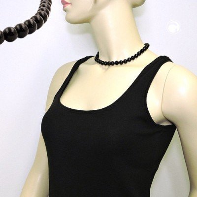 Collier Halskette Perlen 10mm schwarz-glänzend 42cm