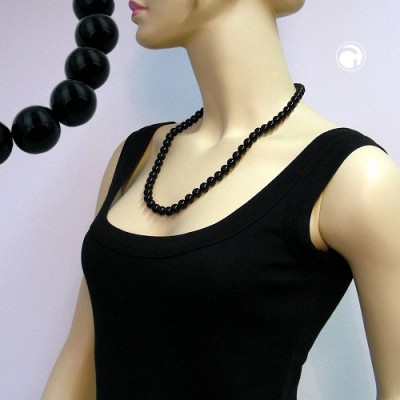 Collier Halskette Perlen 10mm schwarz-glänzend 60cm