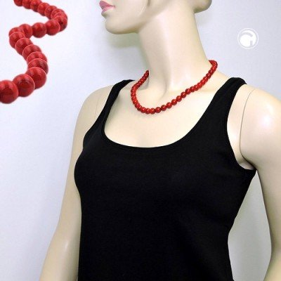 Collier Halskette Perlen 10mm rot-schwarz-glänzend 50cm