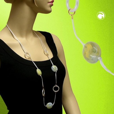 Collier Halskette Nugget gelb-blau-transparent 100cm