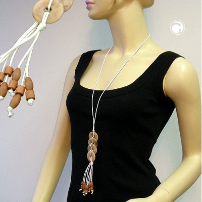 Collier Halskette Ringe braun-marmoriert Holz 100cm