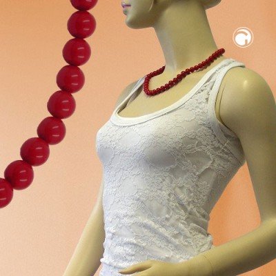 Collier Halskette Perle 10mm rot-glänzend 50cm