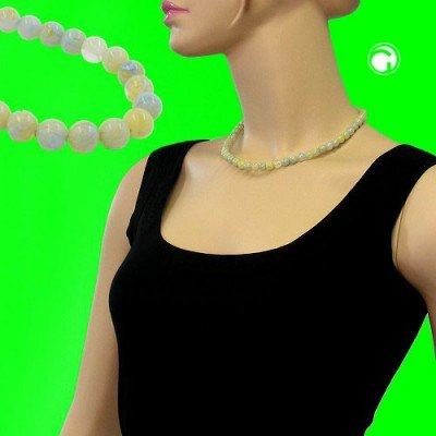 Collier Halskette 8mm Perle türkis-grün-weiß 45cm