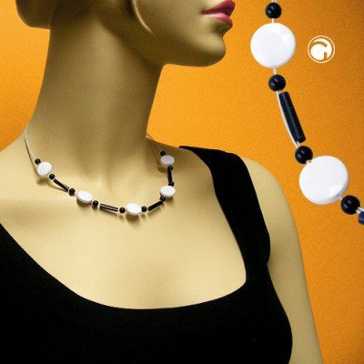 Collier Halskette Schliff-Linse weiß schwarz 45cm