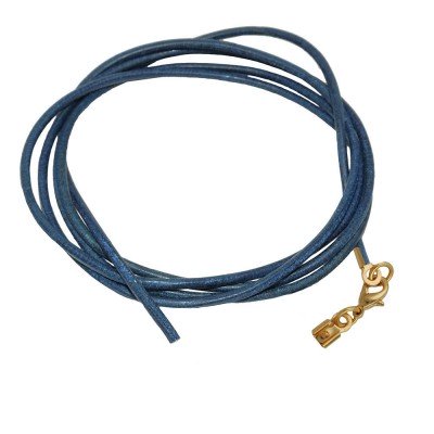 Lederband Rindleder blau gefärbt mit Verschluss goldfarbig