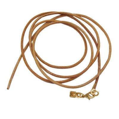 Lederband Rindleder naturfarben mit Verschluss goldfarbig