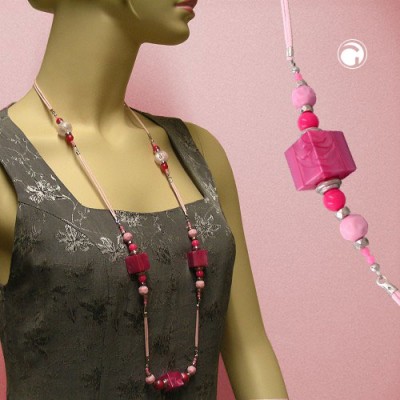 Collier Halskette Würfel rosa-seide silber 100cm