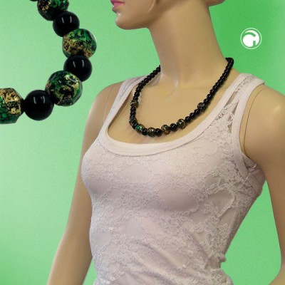 Collier Halskette Barockperlen schwarz-grün 60cm