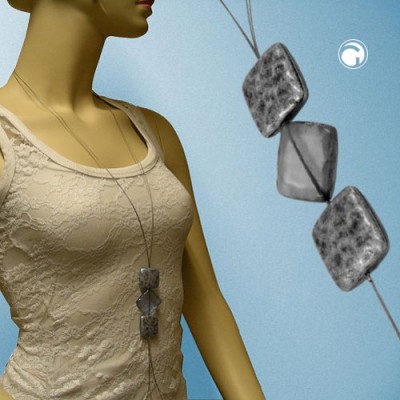 Collier Halskette Vierecke altsilber-grauton 100cm