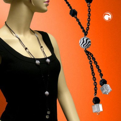 Collier Halskette schwarz-weiß AnkerCollier Halskette schwarz 90cm
