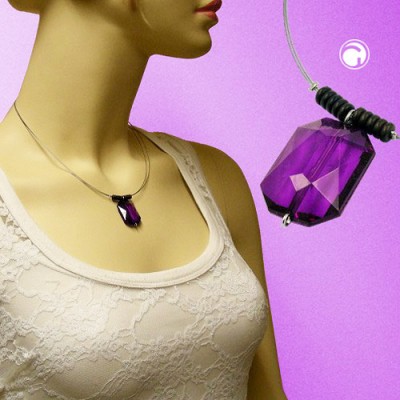 Collier Halskette Viereck facettiert lila 45cm