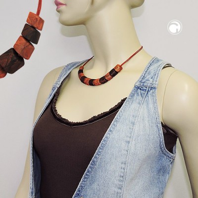 Halskette Schrägperle braun-rotbraun Kordel 45cm