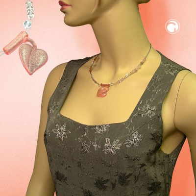 Collier Halskette Blatt am Rohr rosa-flitter 45cm