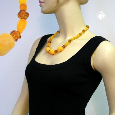 Collier Halskette Walze bernsteinfarbig Rosette 55cm