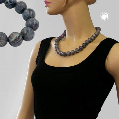Collier Halskette Perlen 16mm grau-ton marmor 55cm