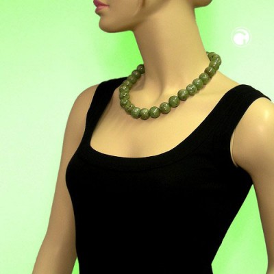 Collier Halskette Perlen 18mm grün mit braun 50cm