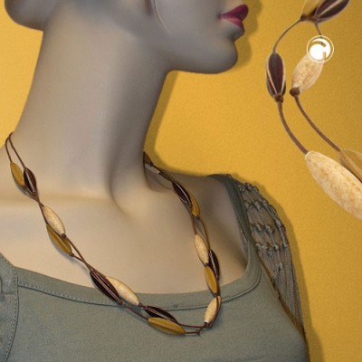 Halskette Rillenoliven beige-braun 60cm